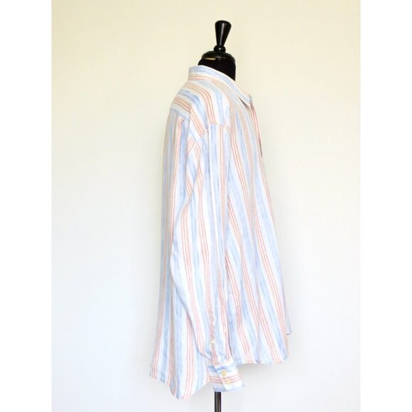NEW! Tommy Bahama Relax 100% Linen Button Front Shirt Striped Blue Orange XXL - Picture 4 of 7